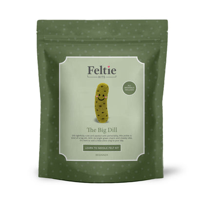 Front packaging of Feltie The Big Dill beginner needle felting craft kit