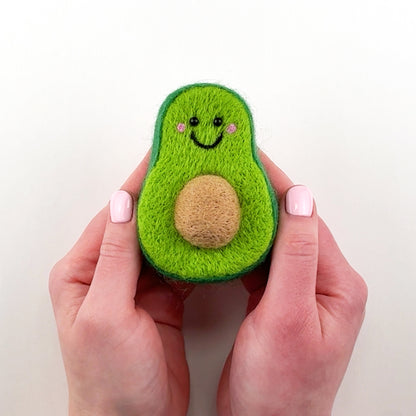 Introduction to the Feltie Kits Perfect Avocado needle felting project, showing the finished Feltie and an overview of what you’ll learn in the tutorial.